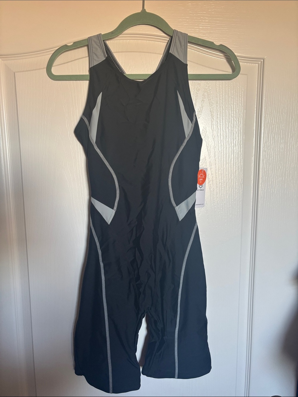 Womens Black & Gray One-Piece Swimsuit